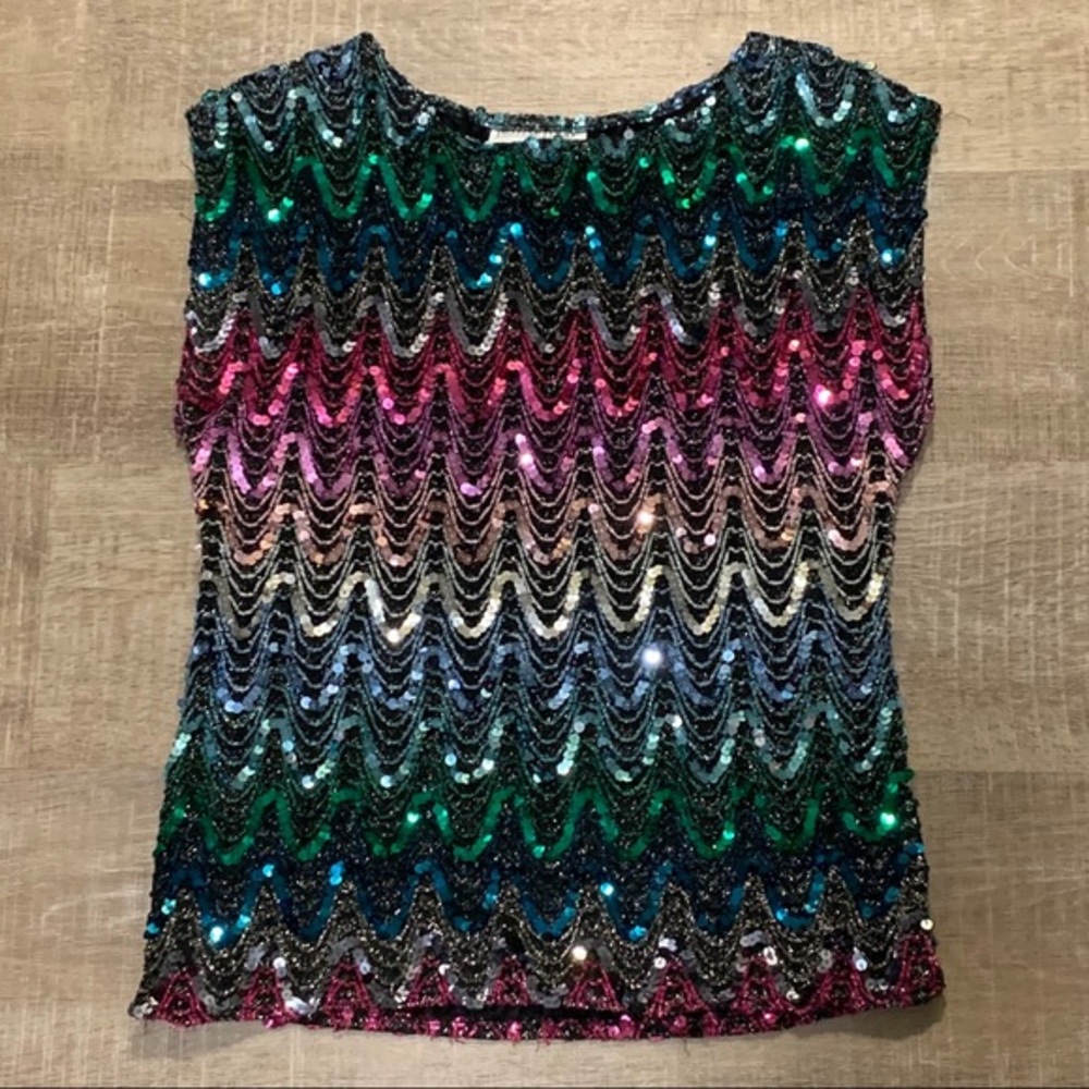 Vintage Justine Todd Rainbow Sequin Blouse | Small
